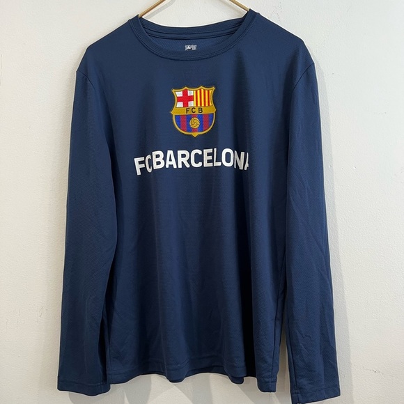 FC Barcelona, long sleeve Futbol/ Soccer Shirt, Mens Size L navy blue color - Picture 1 of 8